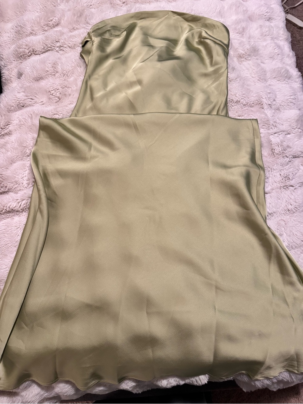 Princess Polly Strapless Satin Dress in Olive Green